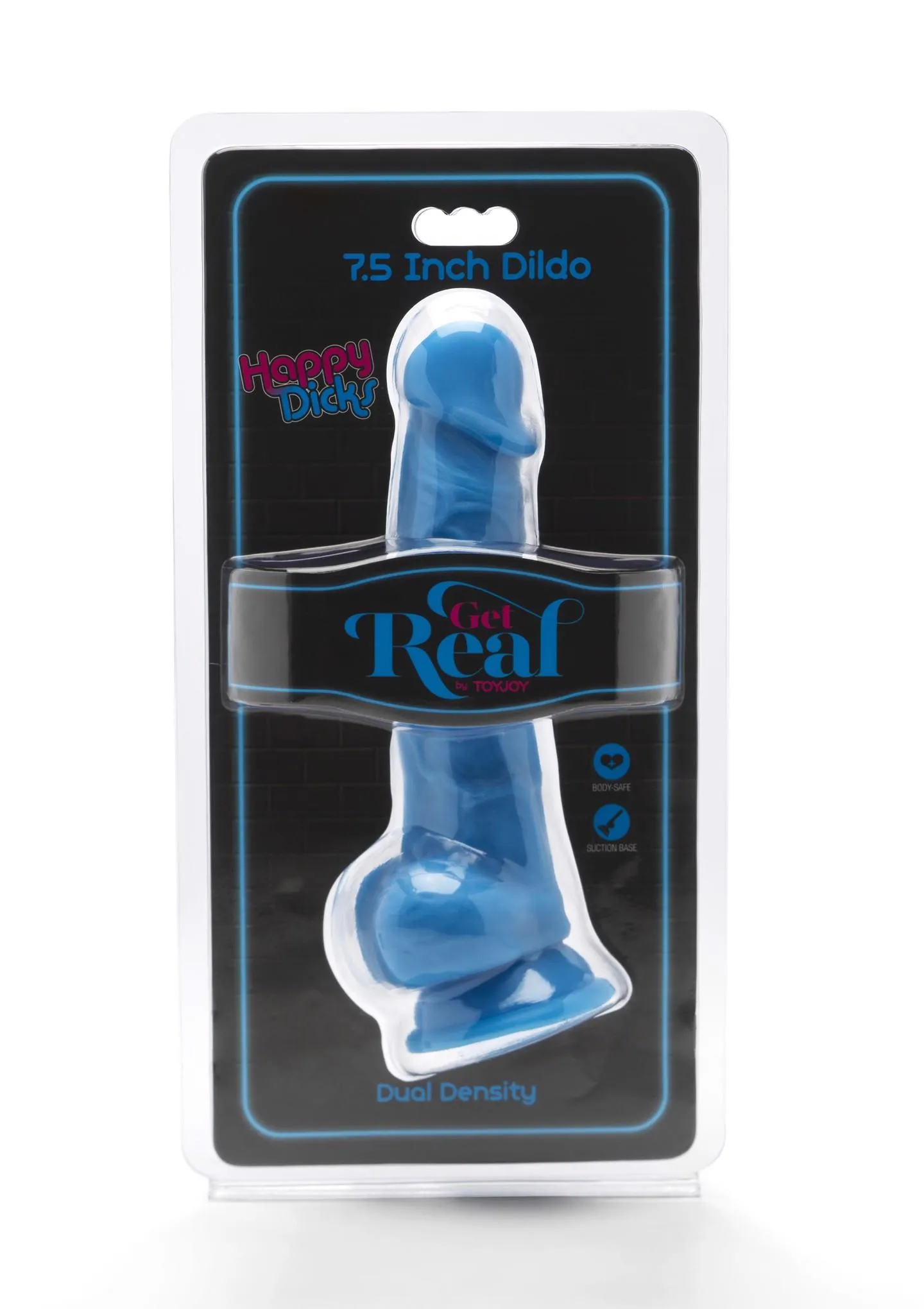 TOYJOY Happy Dicks 7.5in. with Balls - Dildo, Niebieski, 19 cm