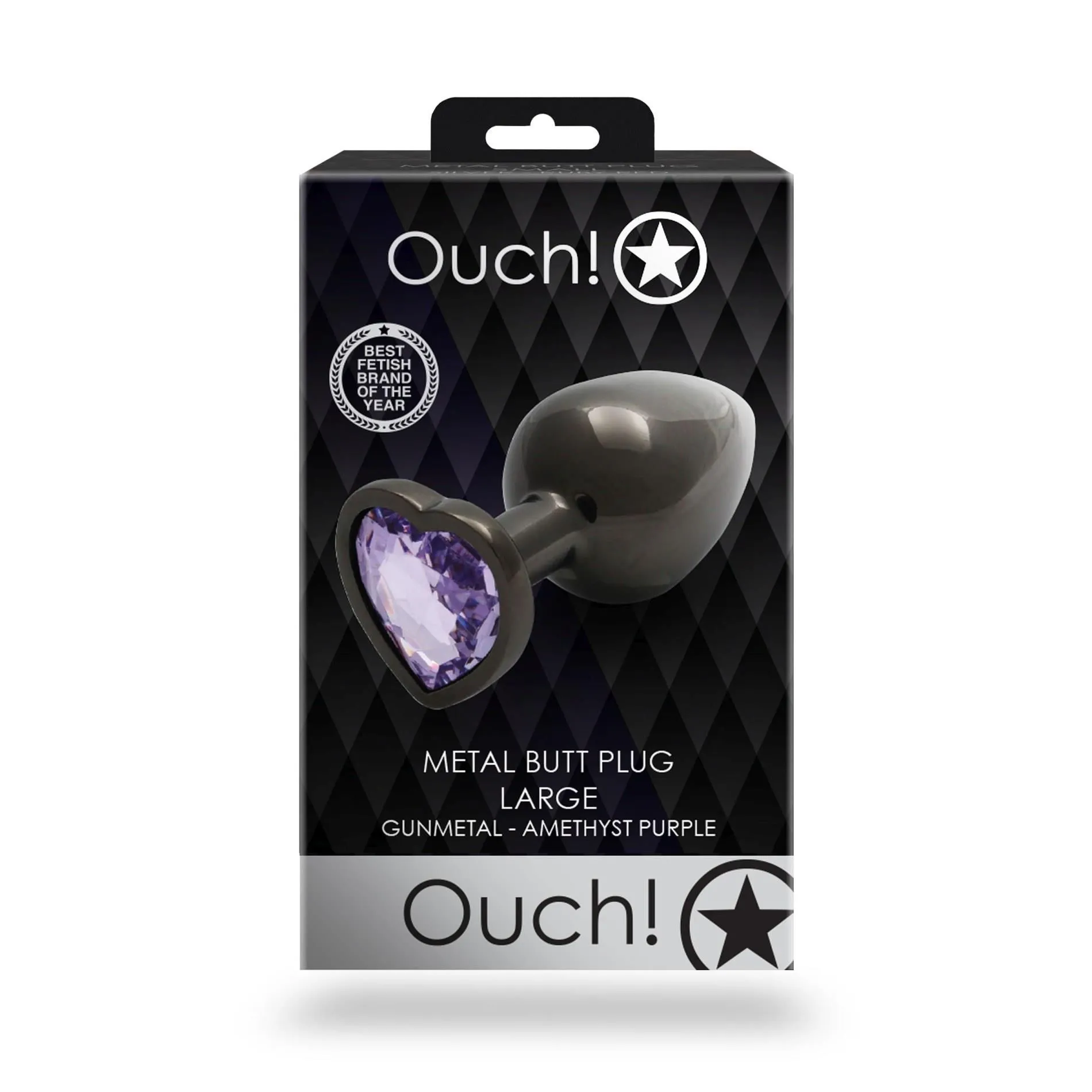 Анальна пробка Ouch! Heart Gem Butt Plug Large, 9.3 см (чорний)