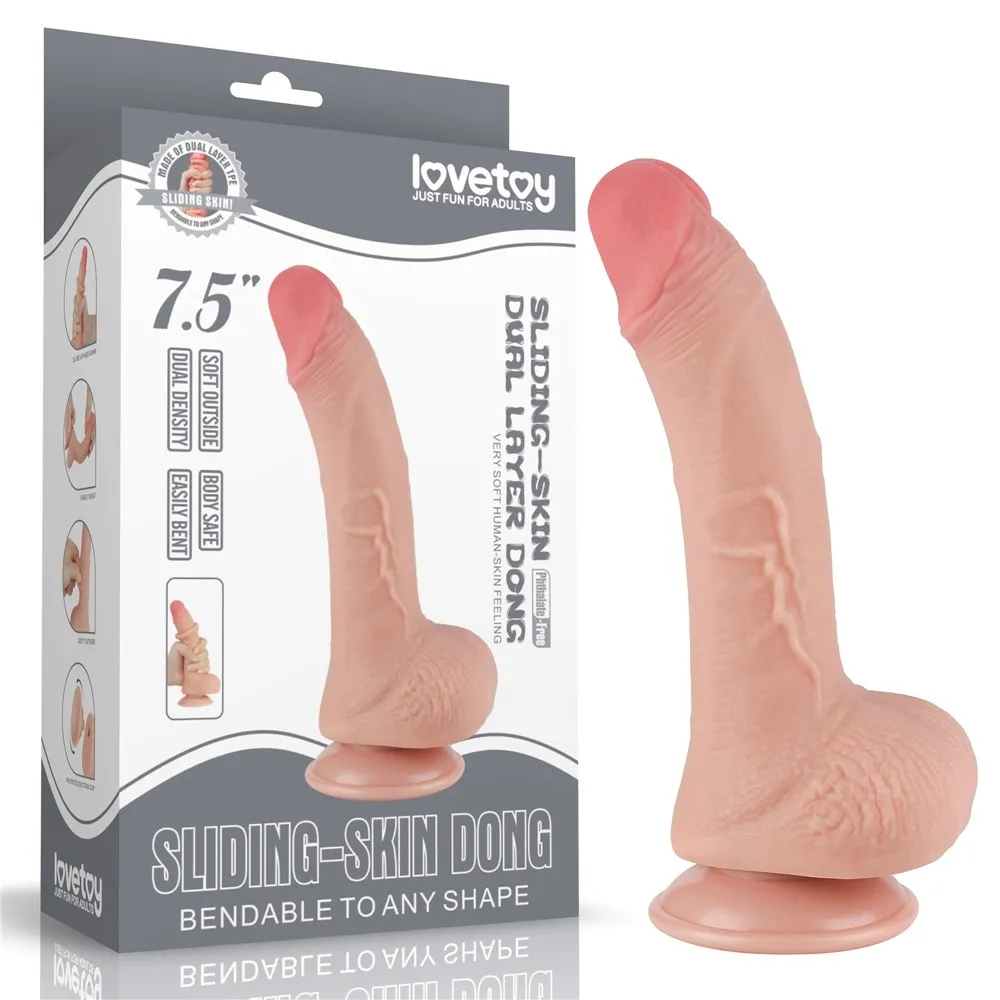 Lovetoy Sliding Skin Dual Layer Dong - Dildo, W kolorze cielistym, 19.5 cm