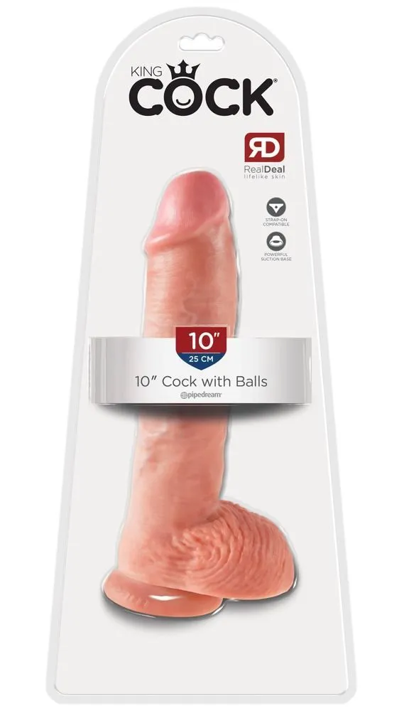 Реалістичний пеніс King Cock With Balls з венами і присоскою, 26,7 см (тілесний)