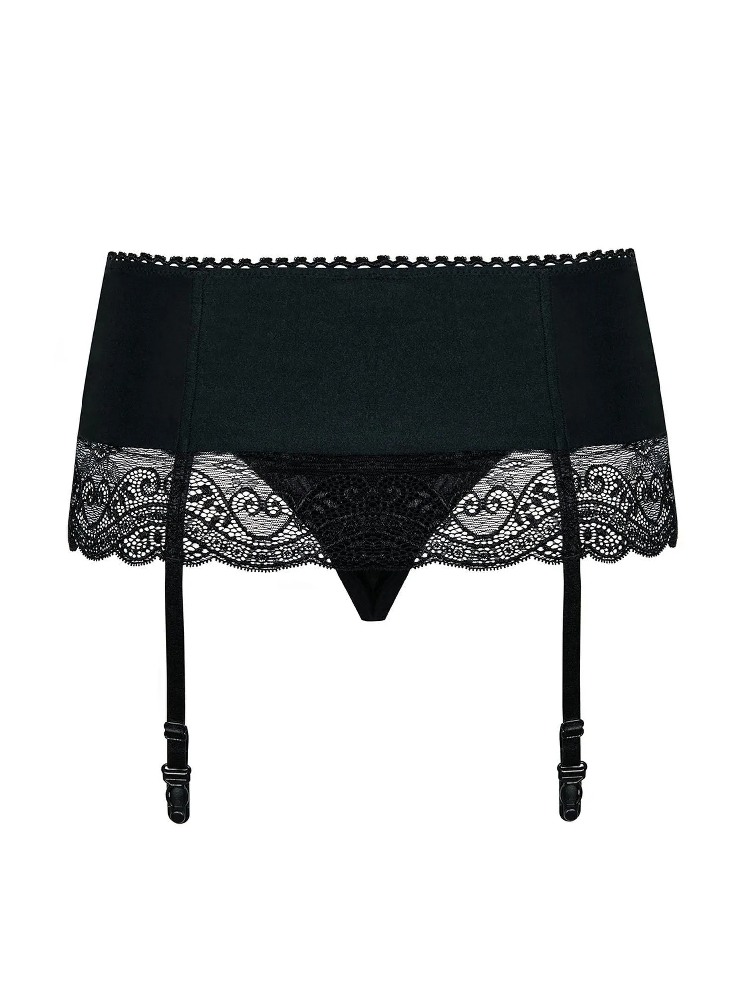 Пояс с подвязками и стринги Obsessive Miamor, L/XL (черный)