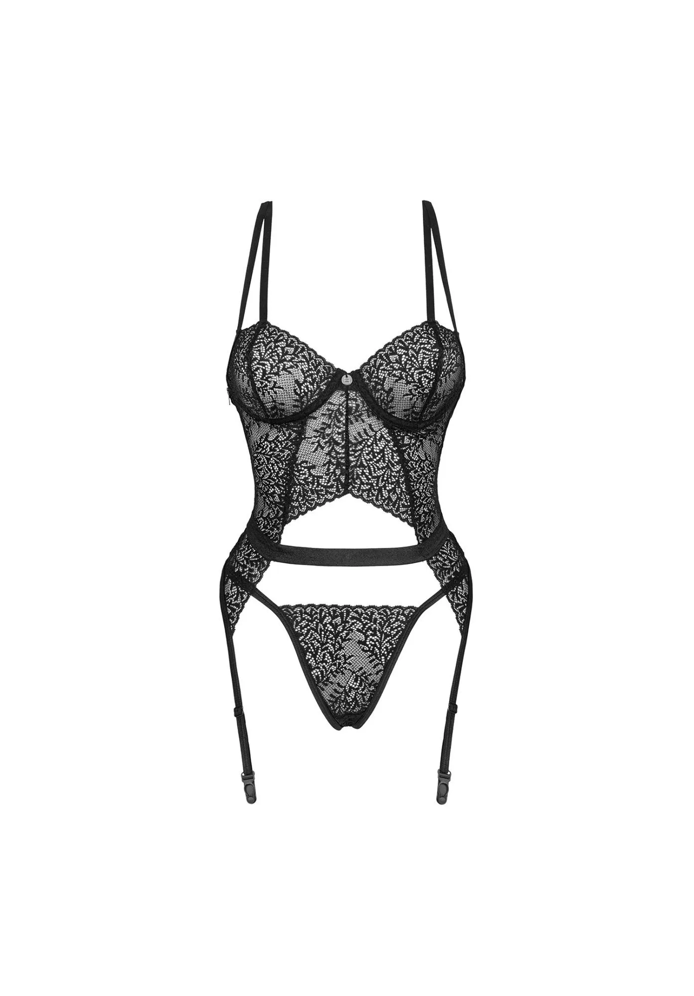 Корсет и стринги Obsessive Yaskana, XS/S (черный)