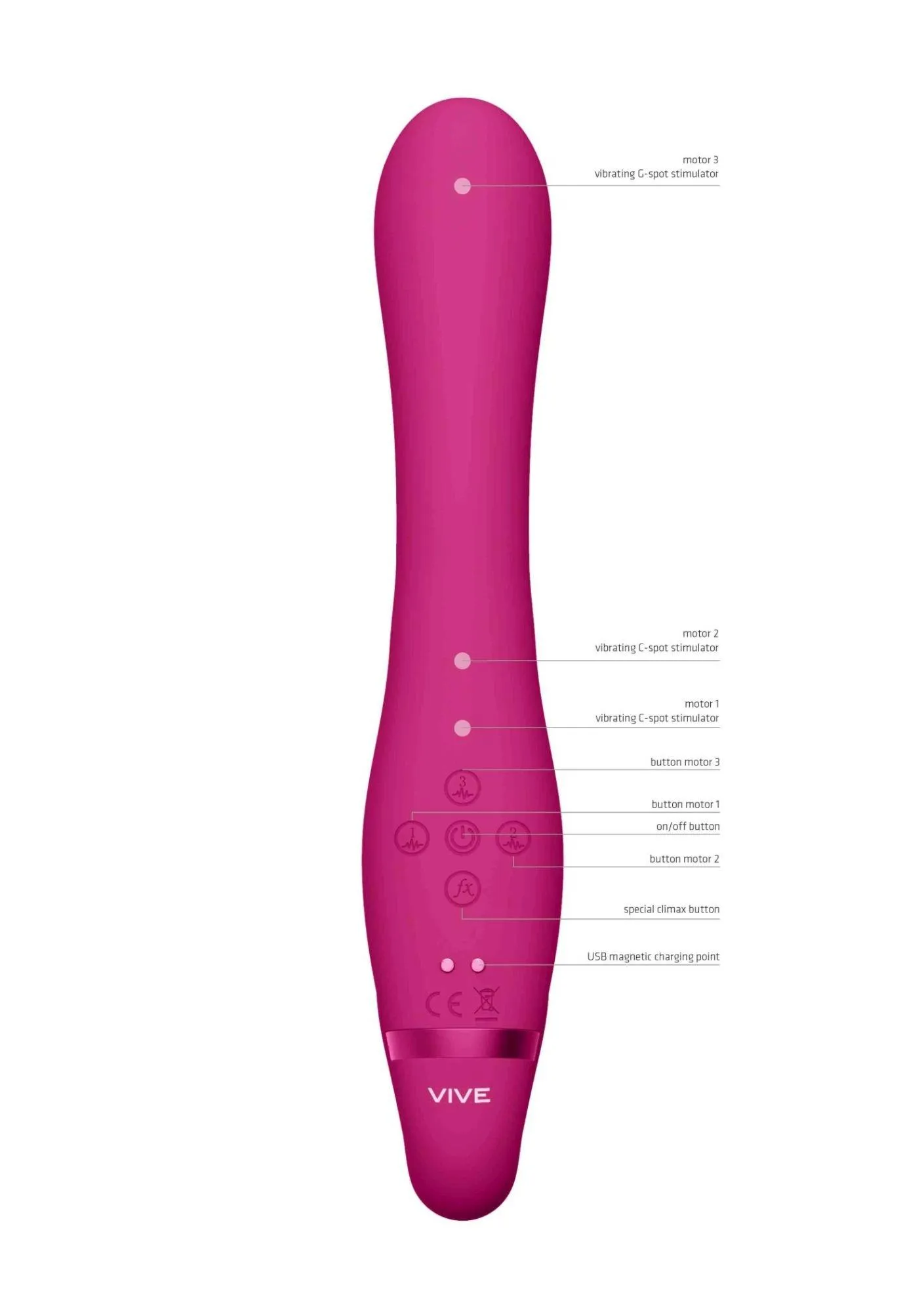 Vive Suki - Strapon bez pasków z wibracjami, Różowy, 22 cm