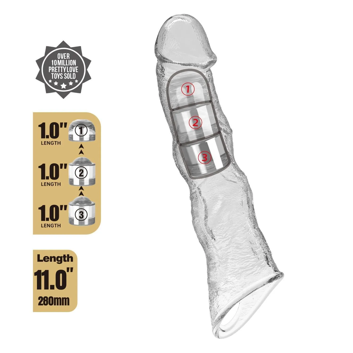 Насадка на пеніс Pretty Love Extension Penis Sleeve Blocks, 28 см (прозорий)