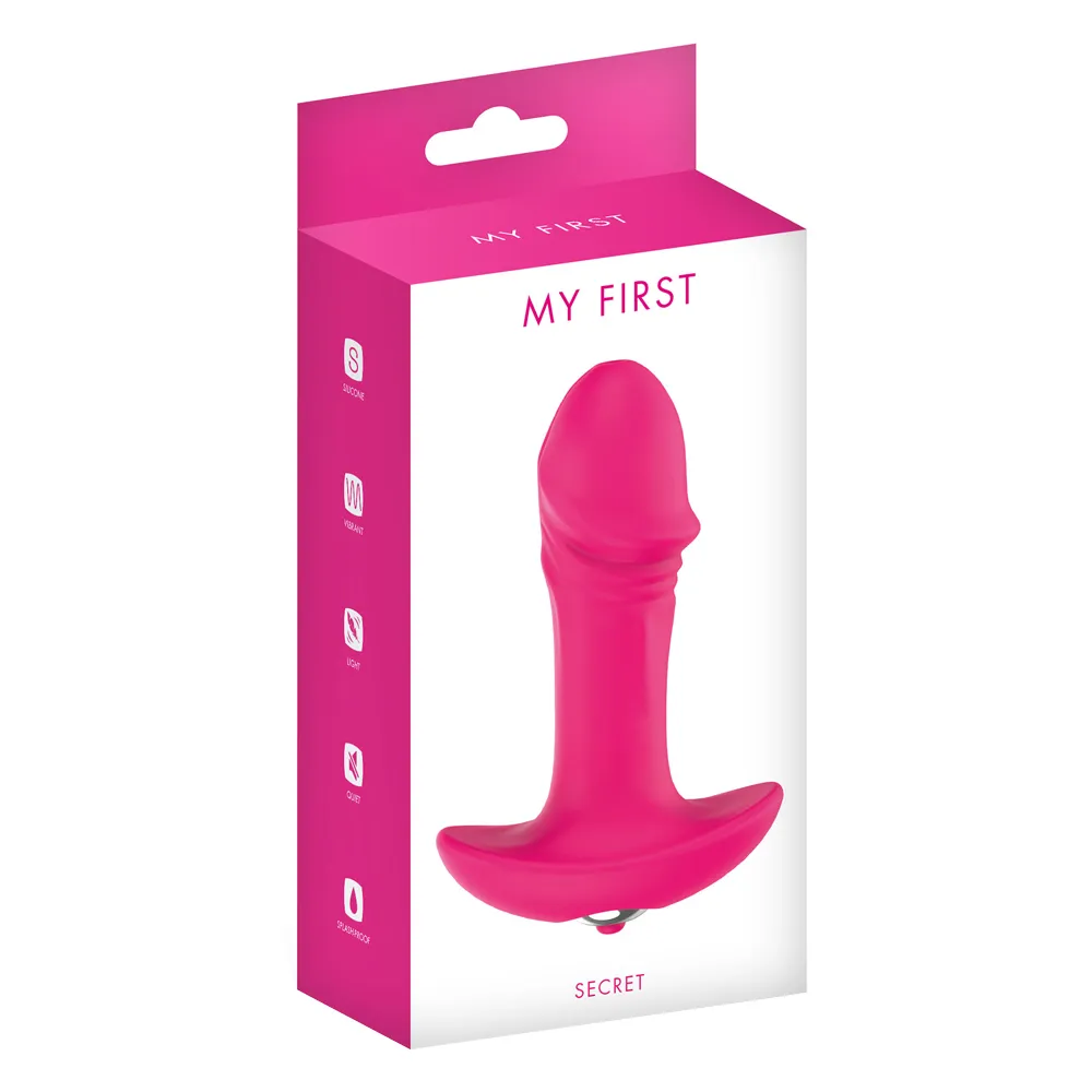 My First Secret - Korek analny z wibracjami, Różowy, 10 cm
