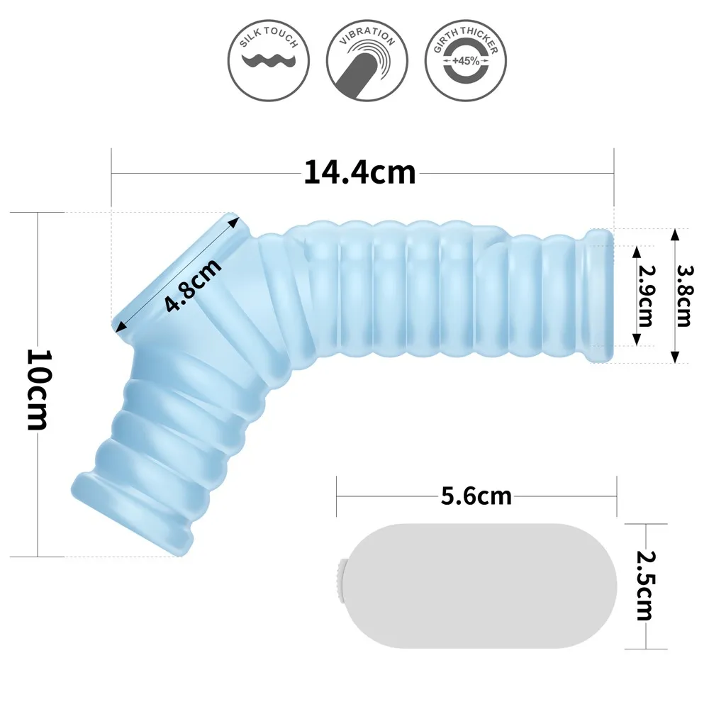 Lovetoy Knights Ring Vibrating Wave With Scrotum Sleeve - Wibrująca nakładka na penisa, Niebieski, 14, 4 cm