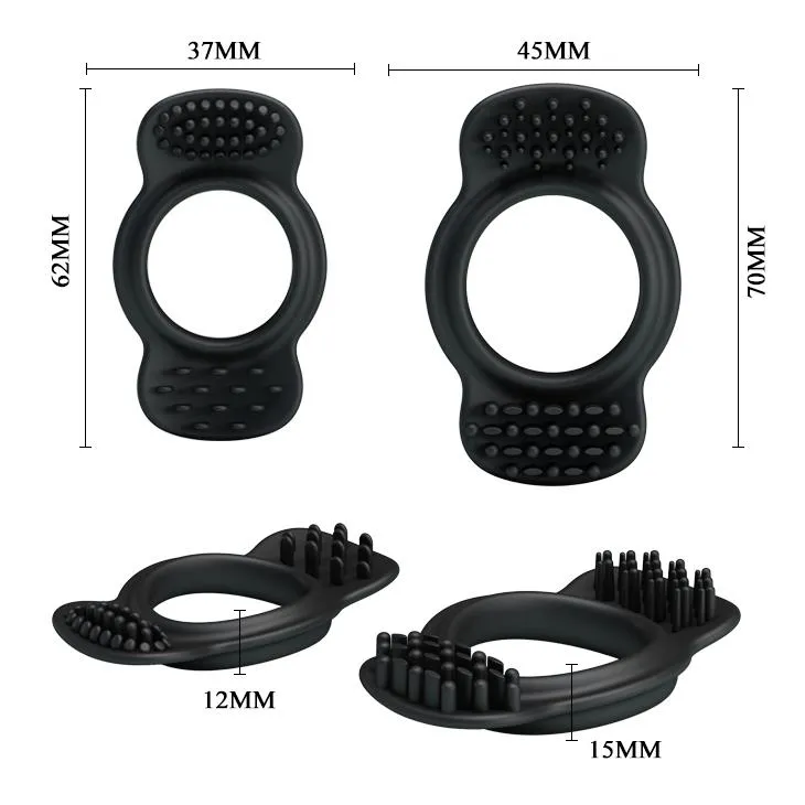 Эрекционное кольцо Baile Double Cock Ring, набор из 2 шт (черный)