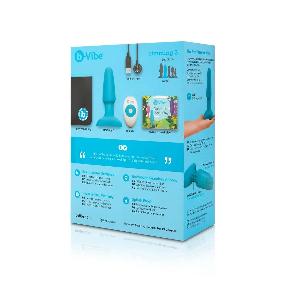 Анальная пробка B-Vibe Rimming Plug 2, 15 см (бирюзовый)