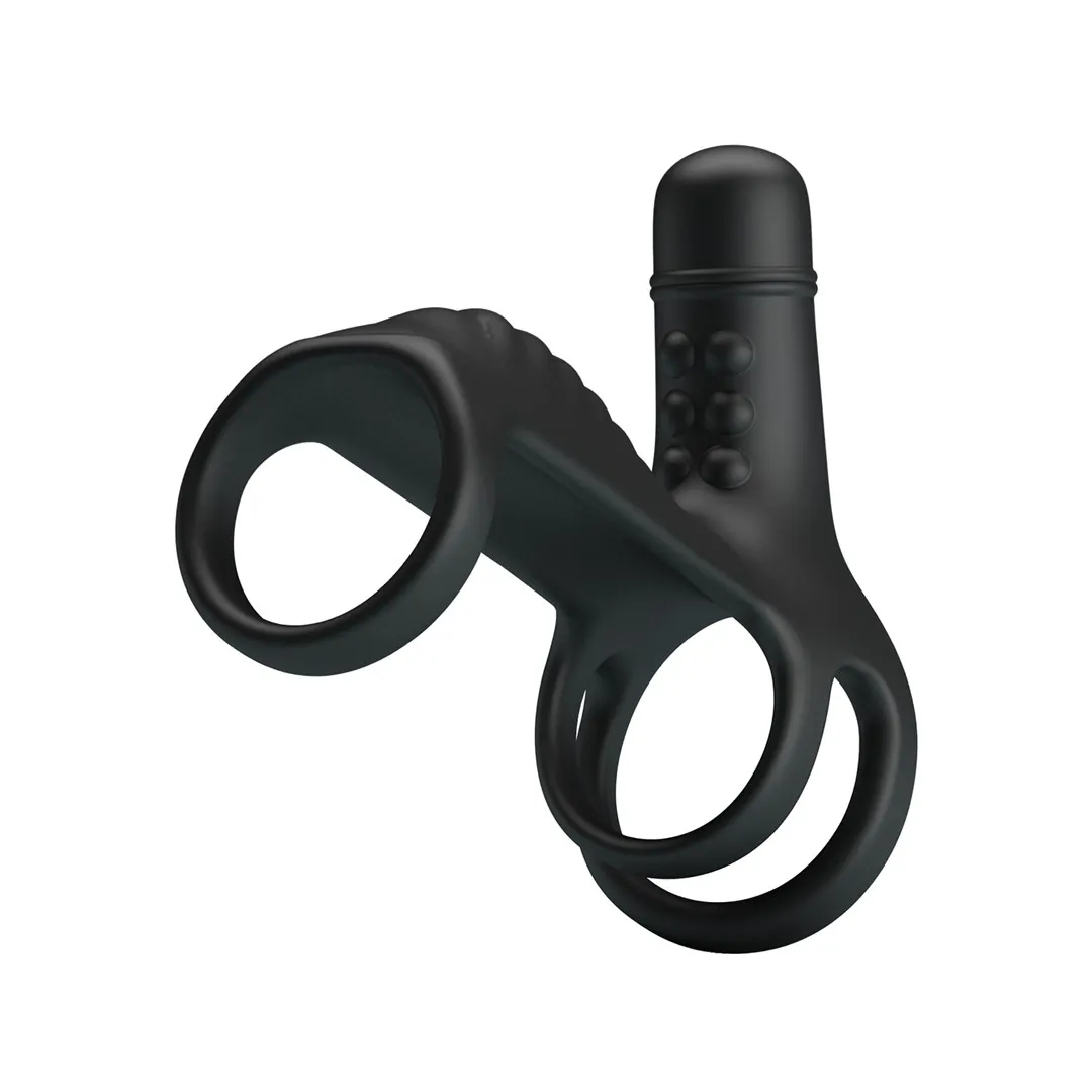 Pretty Love Vibrating Penis Sling - Wibrująca nakładka na penisa, Czarny, 11, 5 cm
