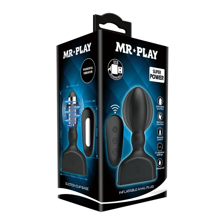 Mr. Play Inflatable Anal Plug - Korek analny, Czarny, 11.8 cm