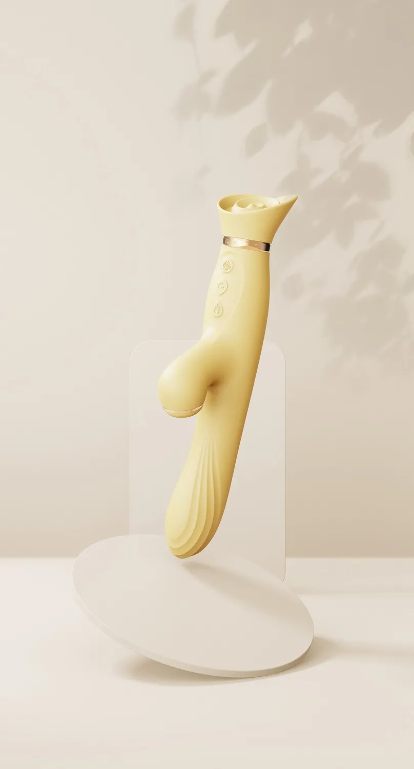 Zalo Rose Rabbit Thruster - Wibrator królik, Żółty, 25 cm
