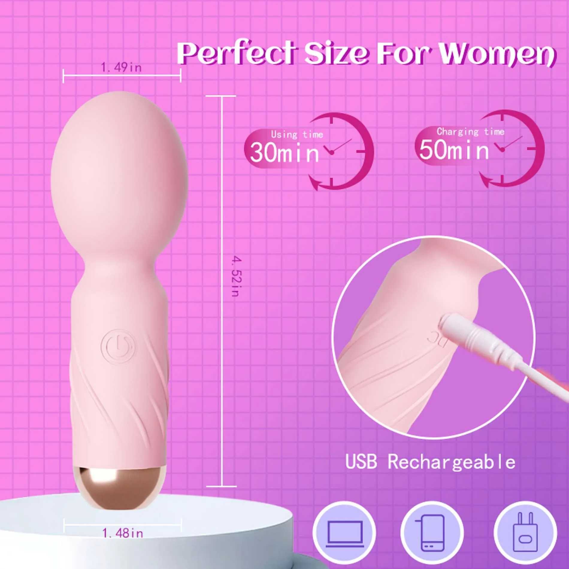 B - Series Cute Cute Mini Wand - Wibrator, Fioletowy, 10.1 cm