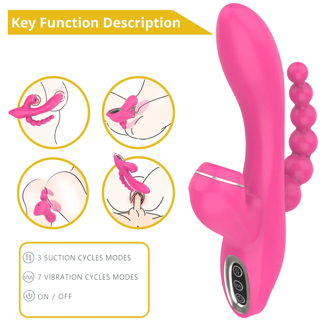 Вібратор Sweet Play Sucking Vibrator With Anal Beads A3, 20.8 см (рожевий)
