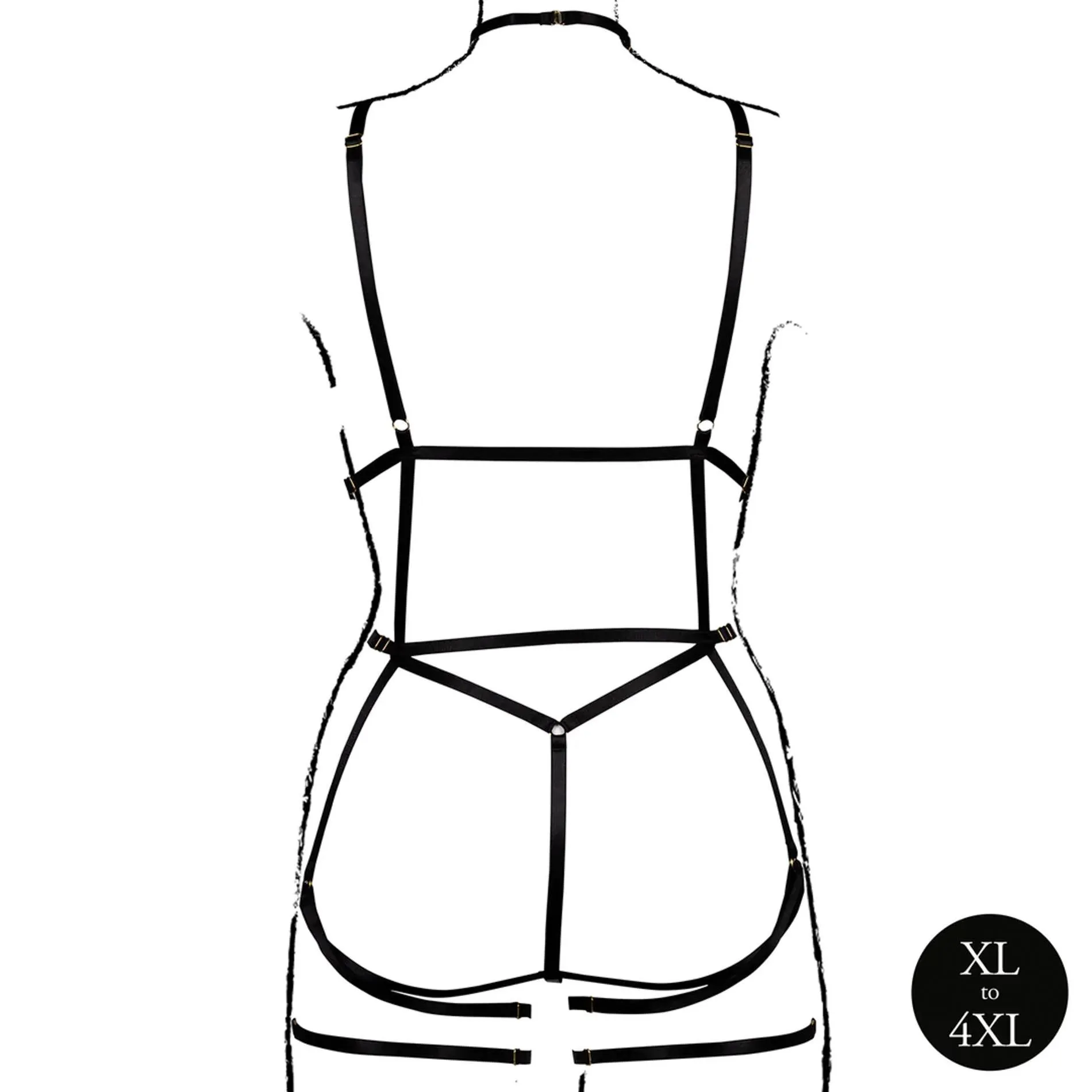 Боді-упряж з відкритими чашками та підв'язками Le Désir, Plus Size (чорний)