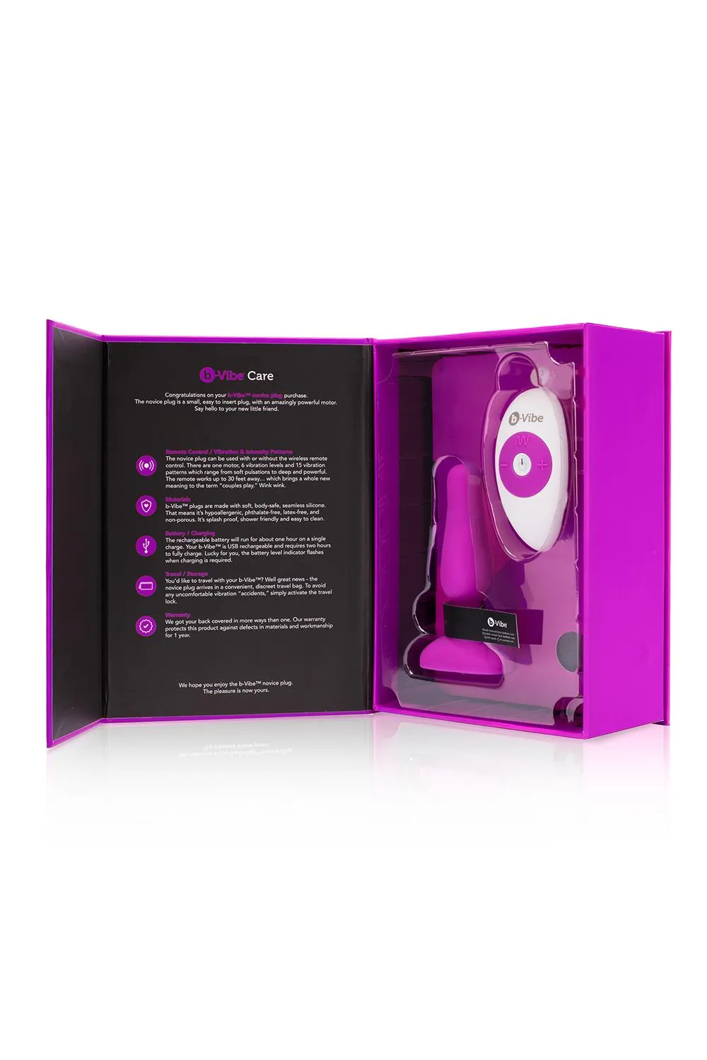 Анальная пробка B-Vibe Vibrating Novice Plug, 10 см (розовый)