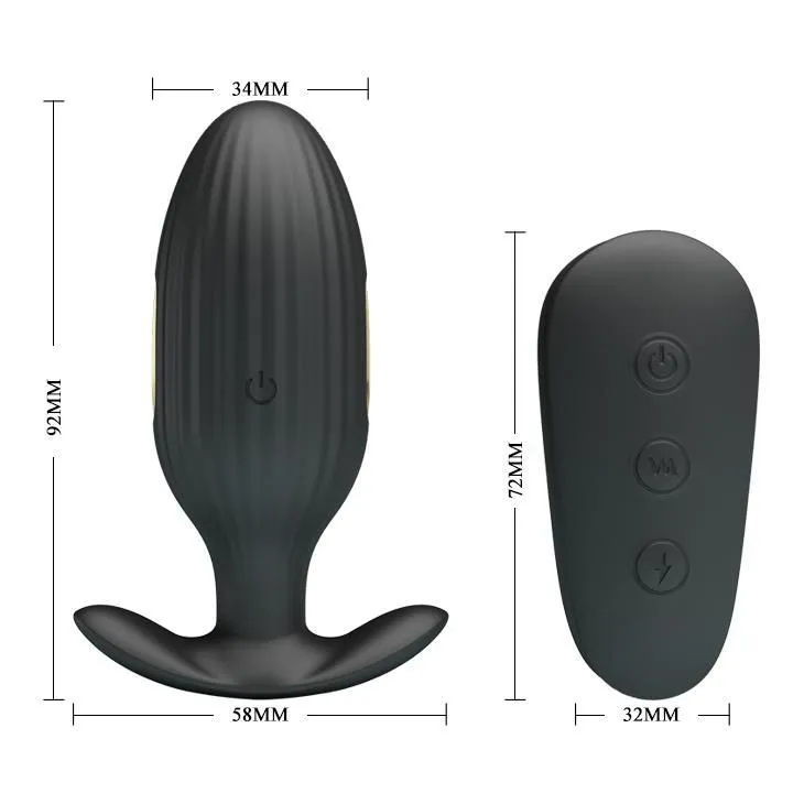 Анальна пробка Pretty Love Electric Shock Massager, 9,2 см (чорний)