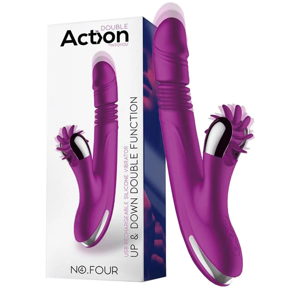 Action No.Four Down Double Function 2.0 - Wibrator, Fioletowy, 24 cm