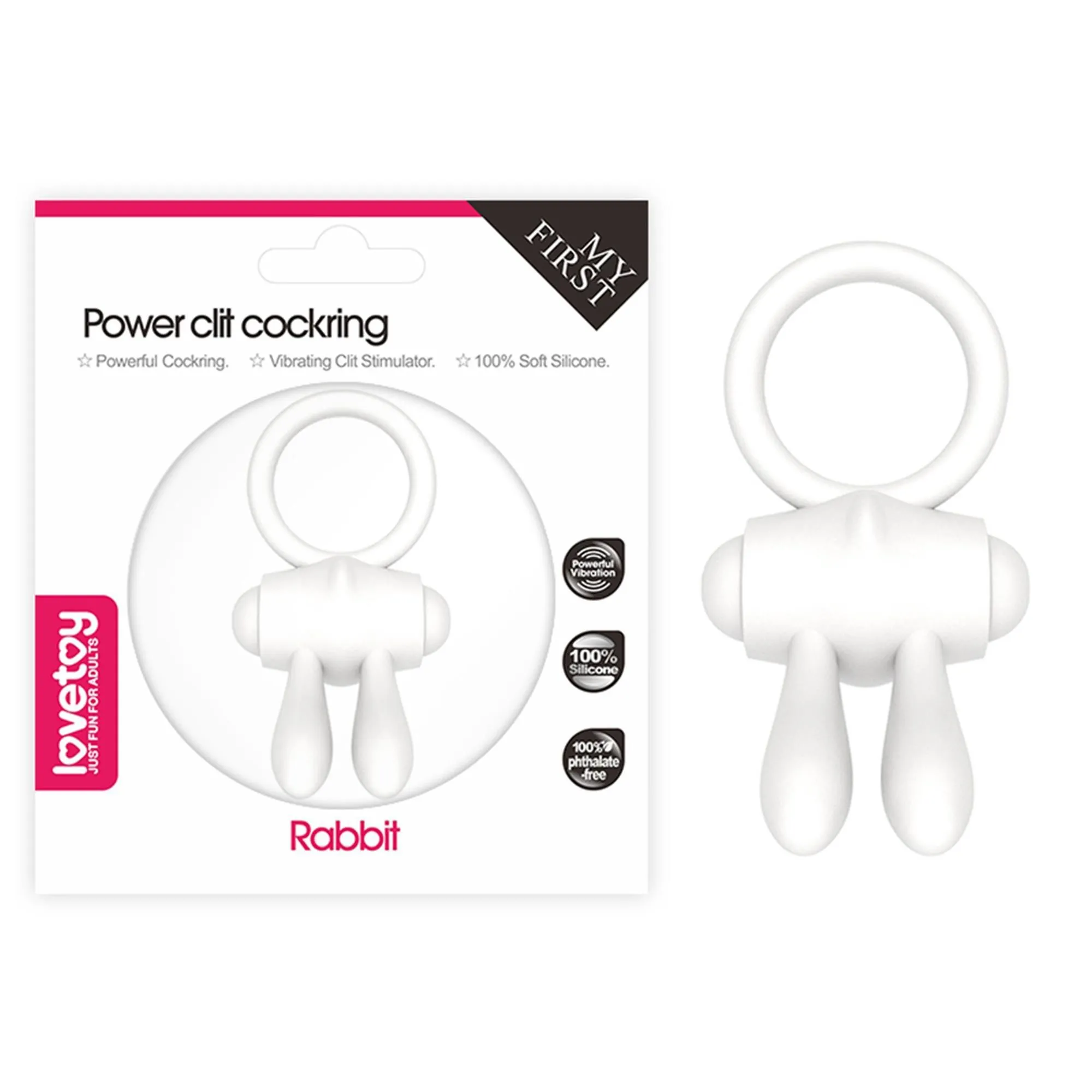 Ерекційне кільце з вібрацією LoveToy Power Clit, 7,5 см (білий)
