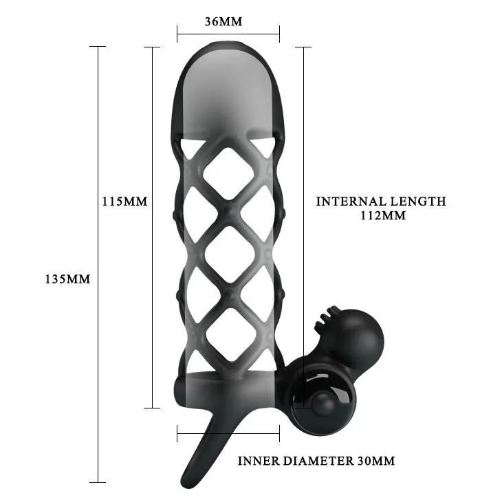 Насадка на пеніс Pretty Love Vibro Penis Sleeve I, 13.5 см (чорний)