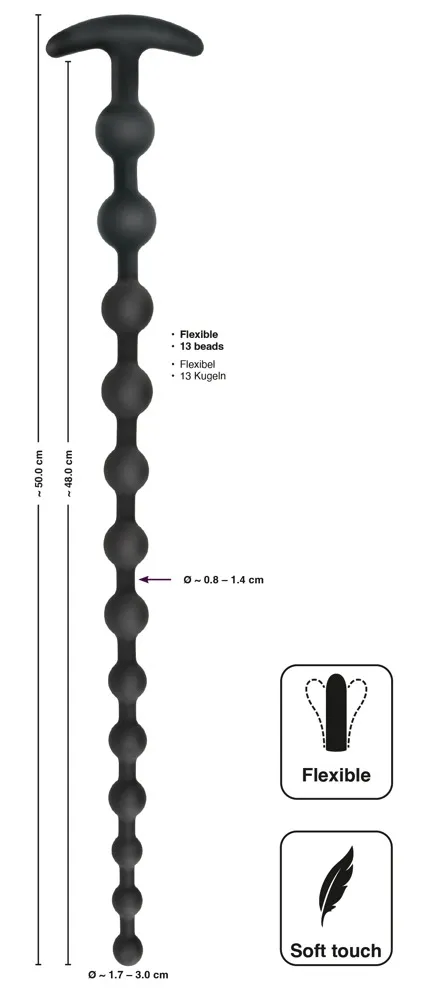 Black Velvets Anal Beads - Łańcuszek analny, Czarny, 50 cm