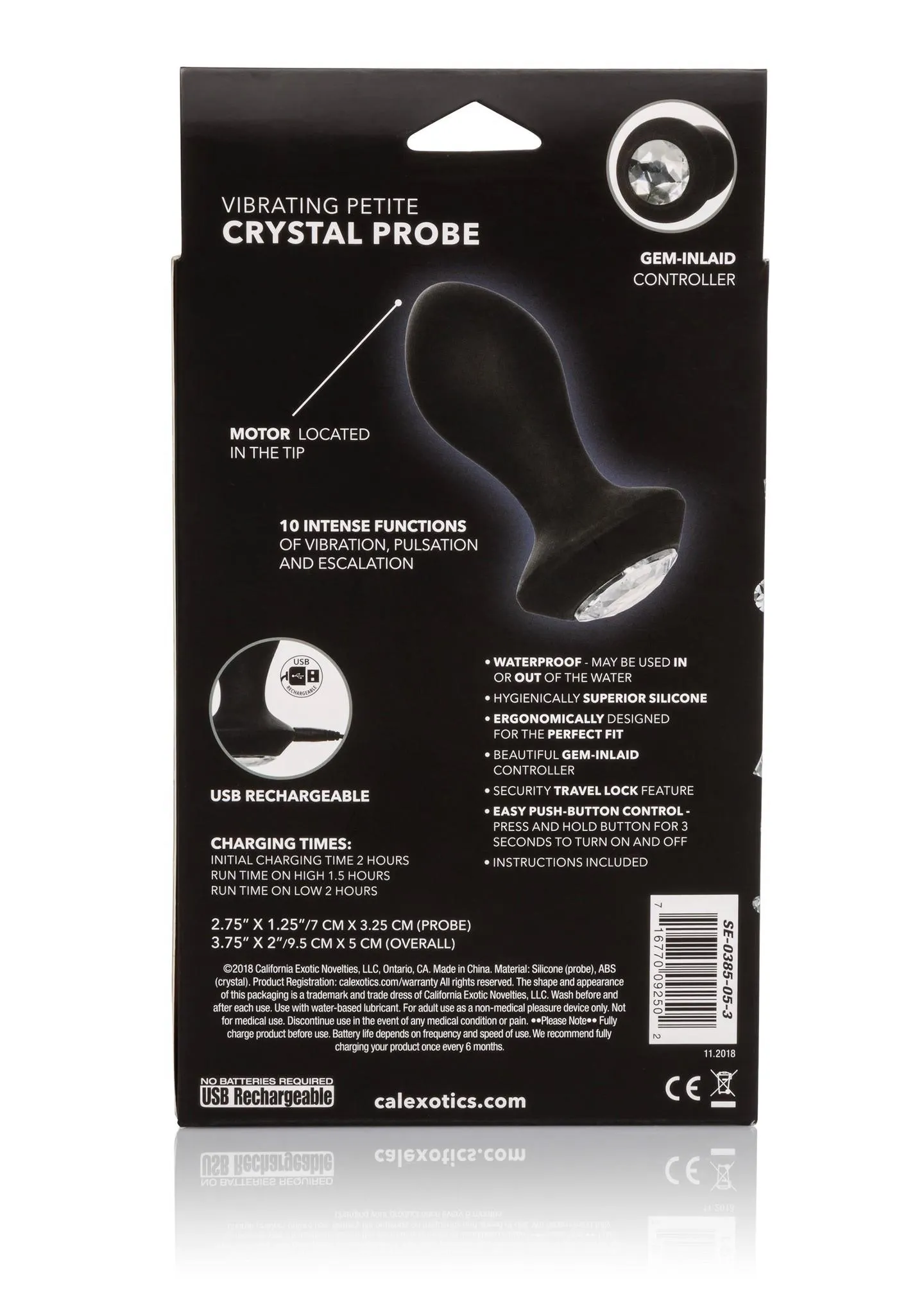 Анальная пробка Calexotics Petite Crystal Probe, 9.5 см (черный)