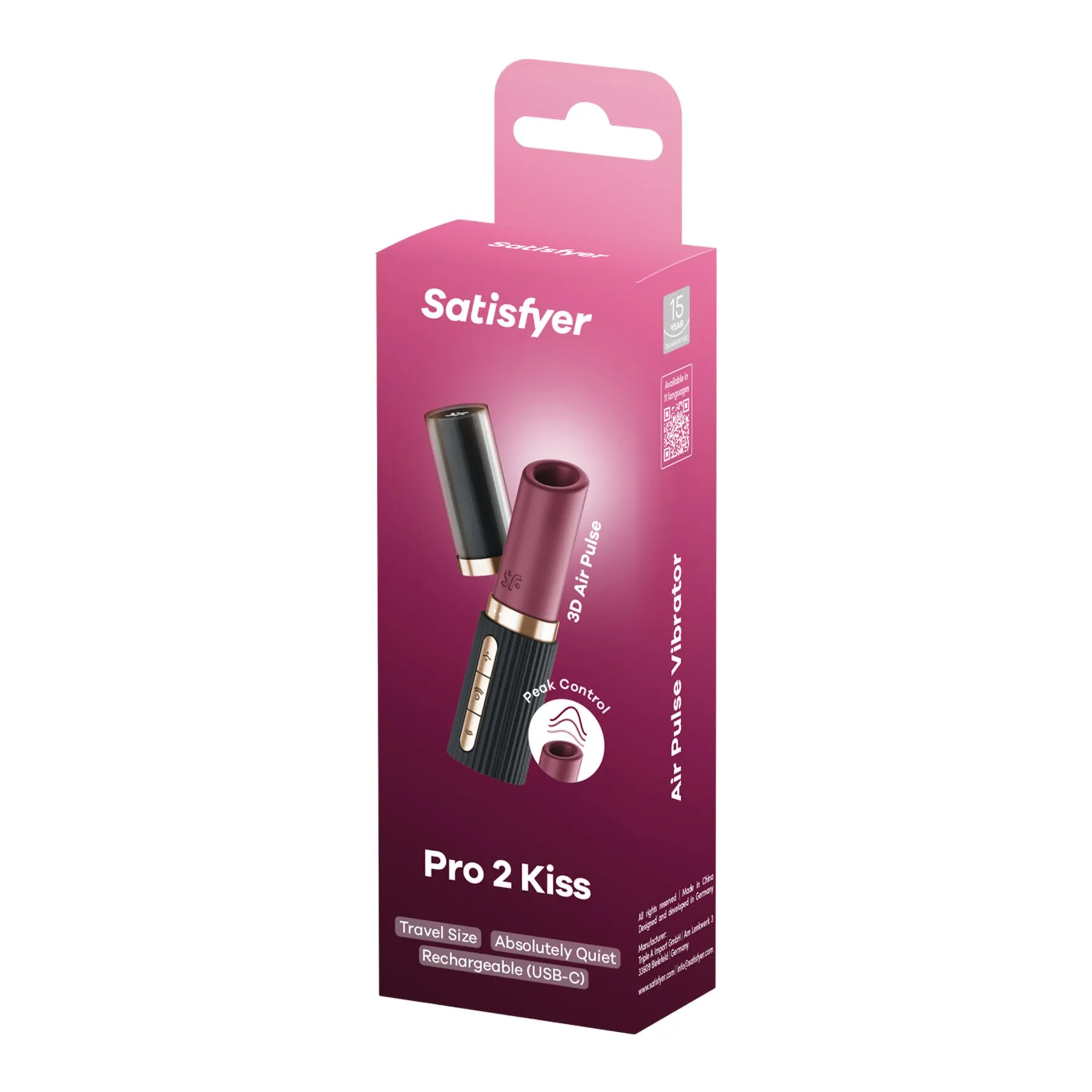 Satisfyer Pro 2 Kiss - Bezdotykowy stymulator łechtaczki, Czarny, 11.4 cm