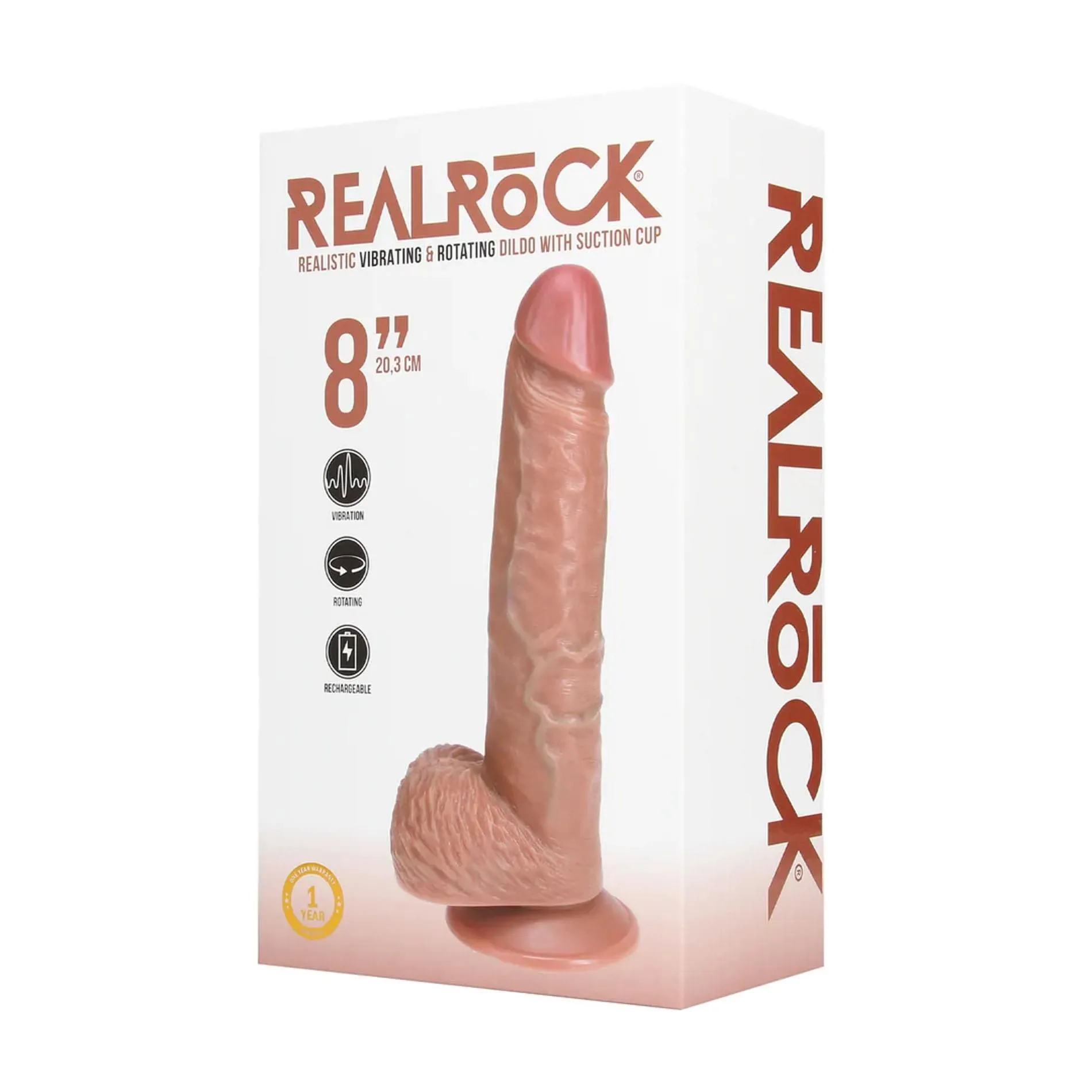 RealRock Rotating Straight Cock with Balls - Wibrator, W kolorze cielistym, 20.5 cm