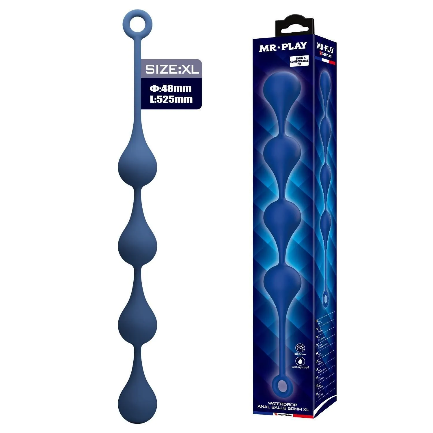 Анальная цепочка Mr. Play Waterdrop Anal Balls XL, 52.5 см (синий)
