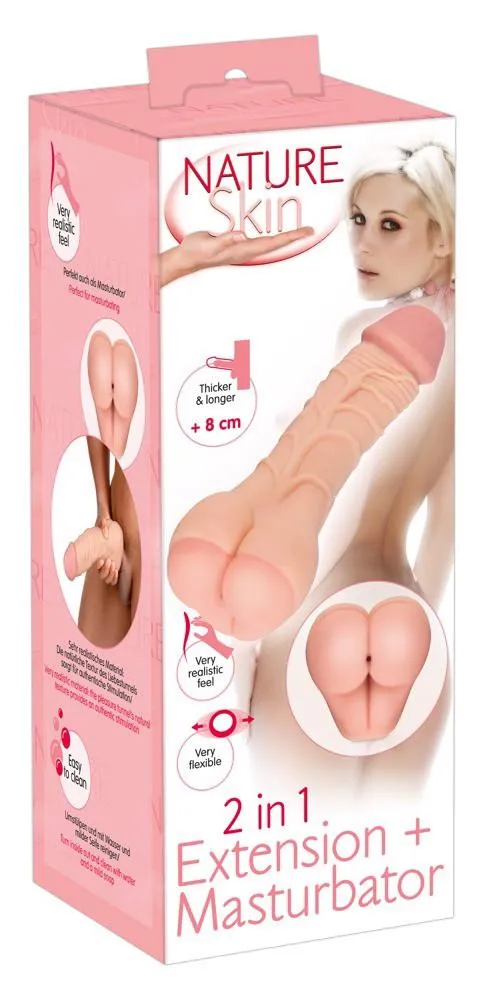 Nature Skin 2in1 Extension - Masturbator, W kolorze cielistym, 21 cm