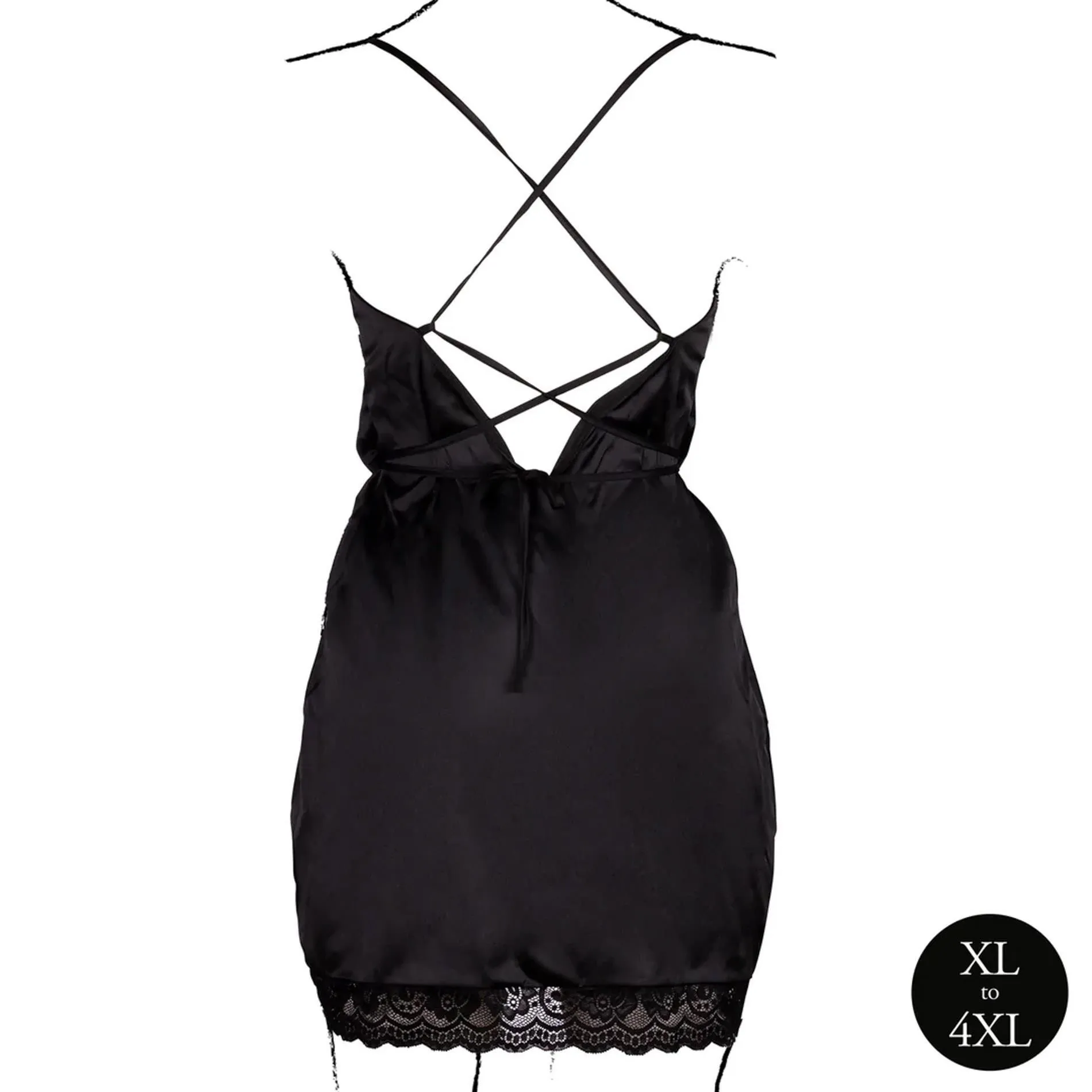 Le Désir Open Back Silk Dress with Criss Cross Details and Slit - Sukienka, Plus Size