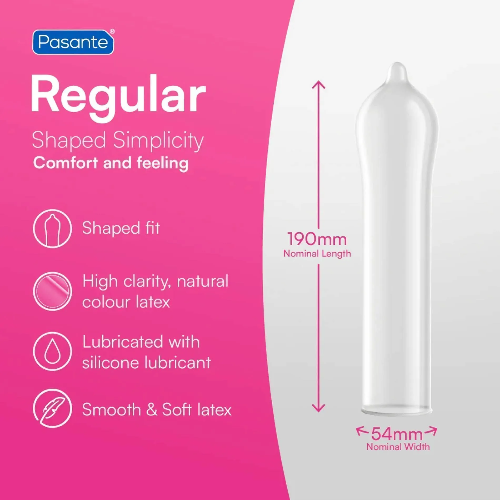 Pasante Regular - Prezerwatywy, Przezroczysty, Bezzapachowy, 19 cm
