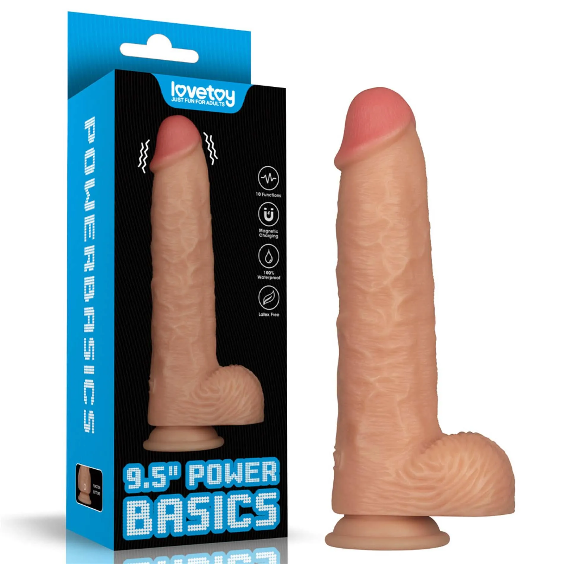 Lovetoy Power Basics Cock 9.5'' - Wibrator, W kolorze cielistym, 23.6 cm
