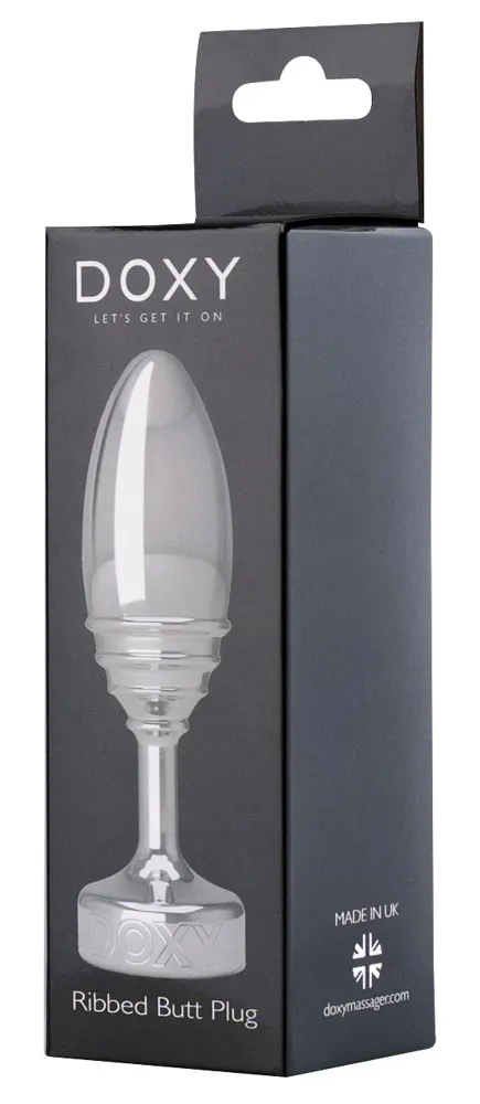 Doxy Ribbed Butt Plug - Korek analny, Srebro, 11 cm