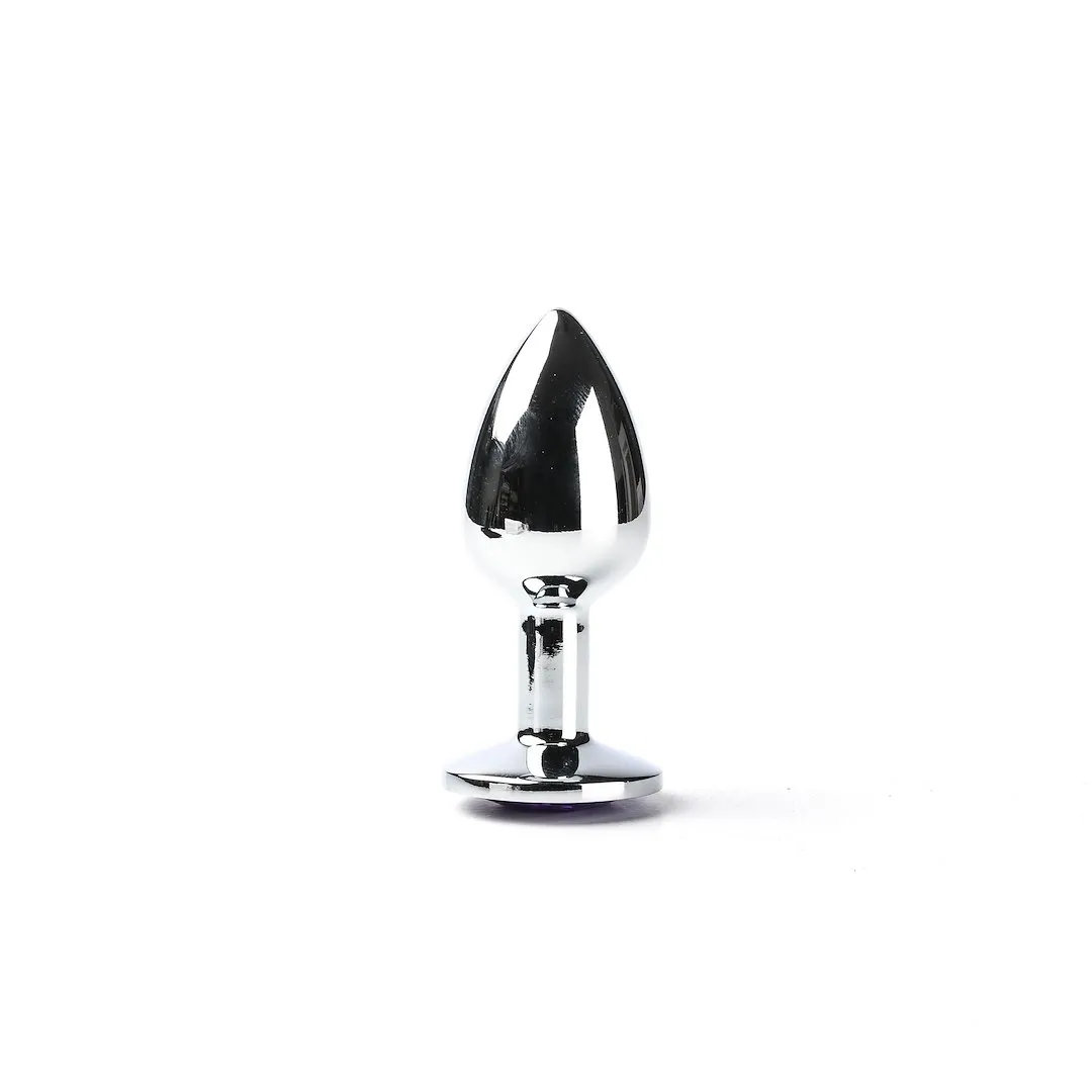 Simply Pleasure Korek Analny Stalowy Srebrny Rozmiar S Kryształ Jasno Fioletowy - Korek analny z kryształkiem, Fioletowy, 7 cm, S