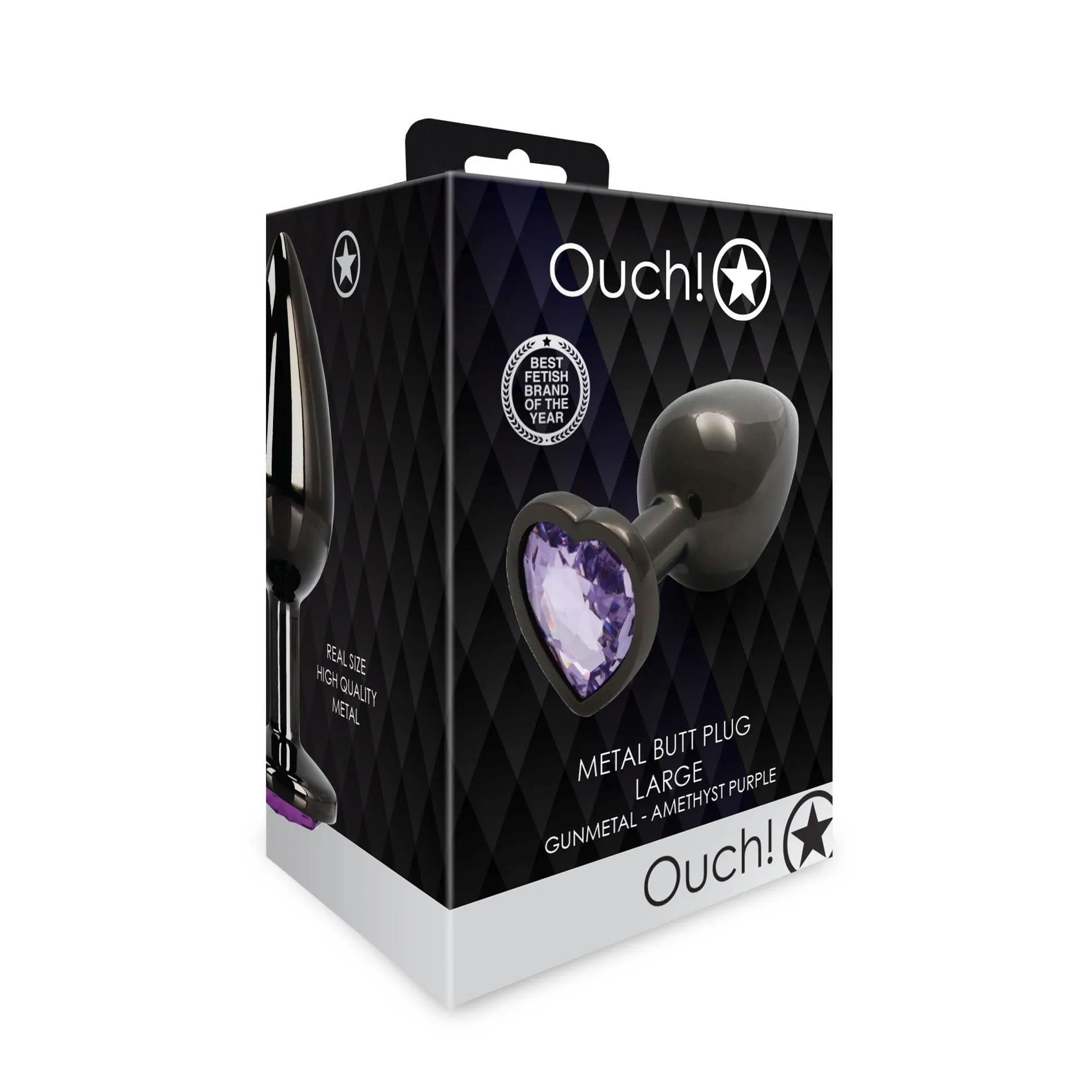 Анальна пробка Ouch! Heart Gem Butt Plug Large, 9.3 см (чорний)