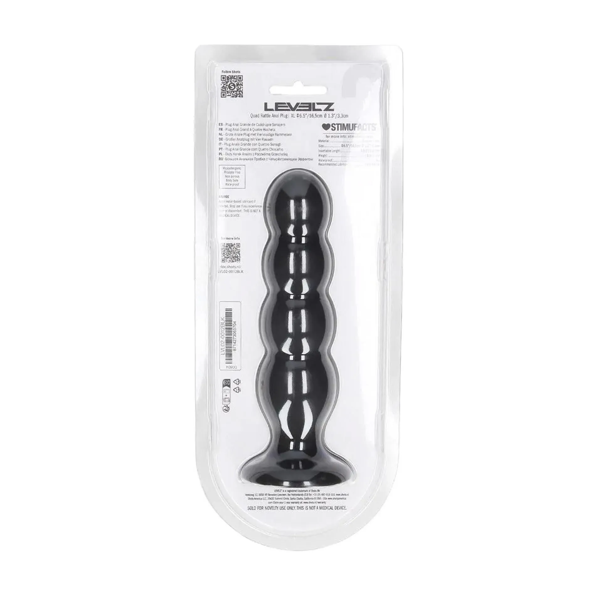 Анальная пробка Levelz Quad Rattle Liquid, 16.5 см (черный)