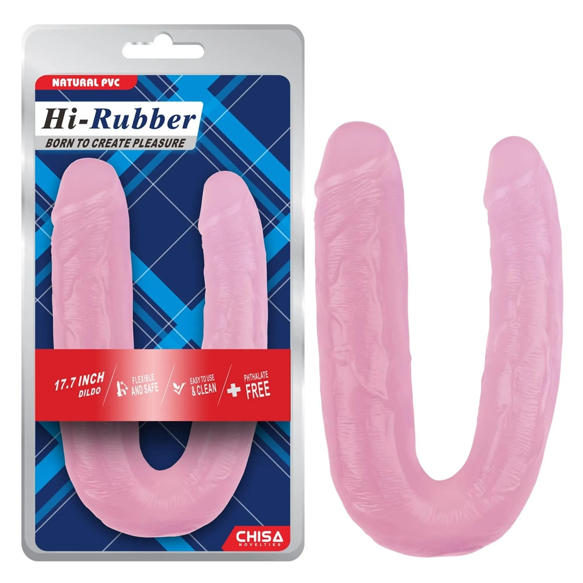 HI-Rubber Born To Create Pleasure - Dwustronny dildo B, Różowy, 45 cm
