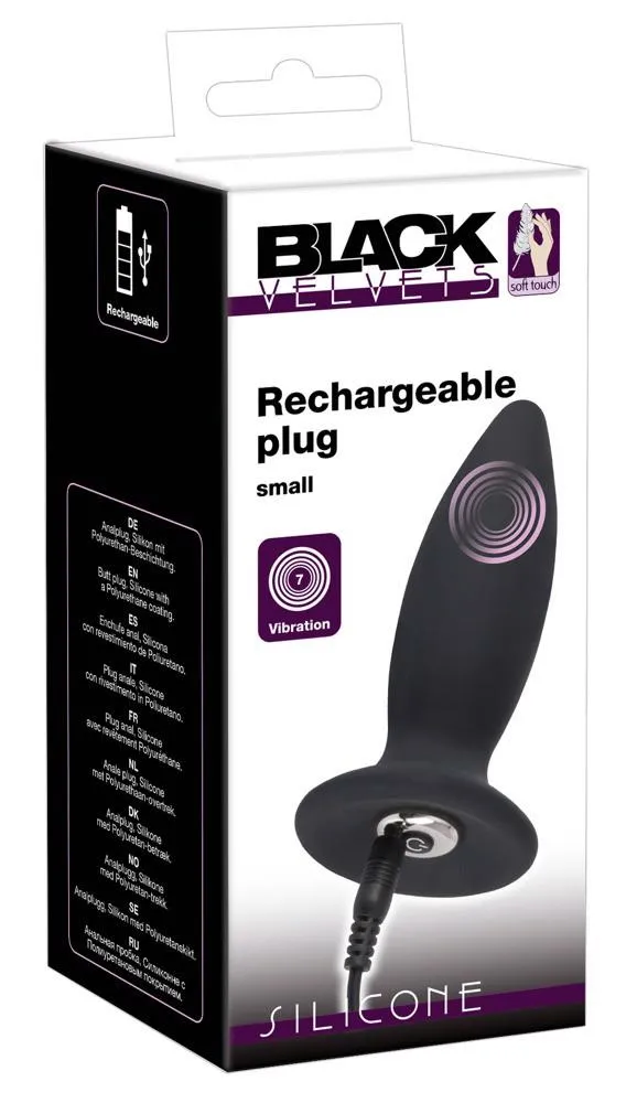 Black Velvets Rechargeable Plug Small - Korek analny, Czarny, 11 cm