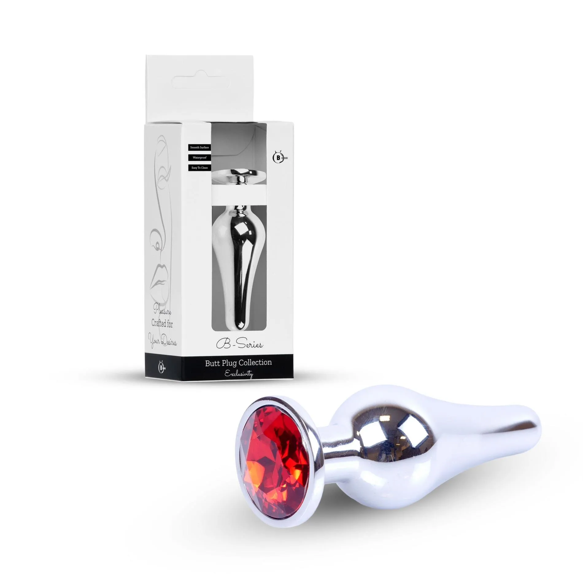 Анальна пробка B-Series HeavyFun Jewellery Silver Plug, 9.5 см (червоний)