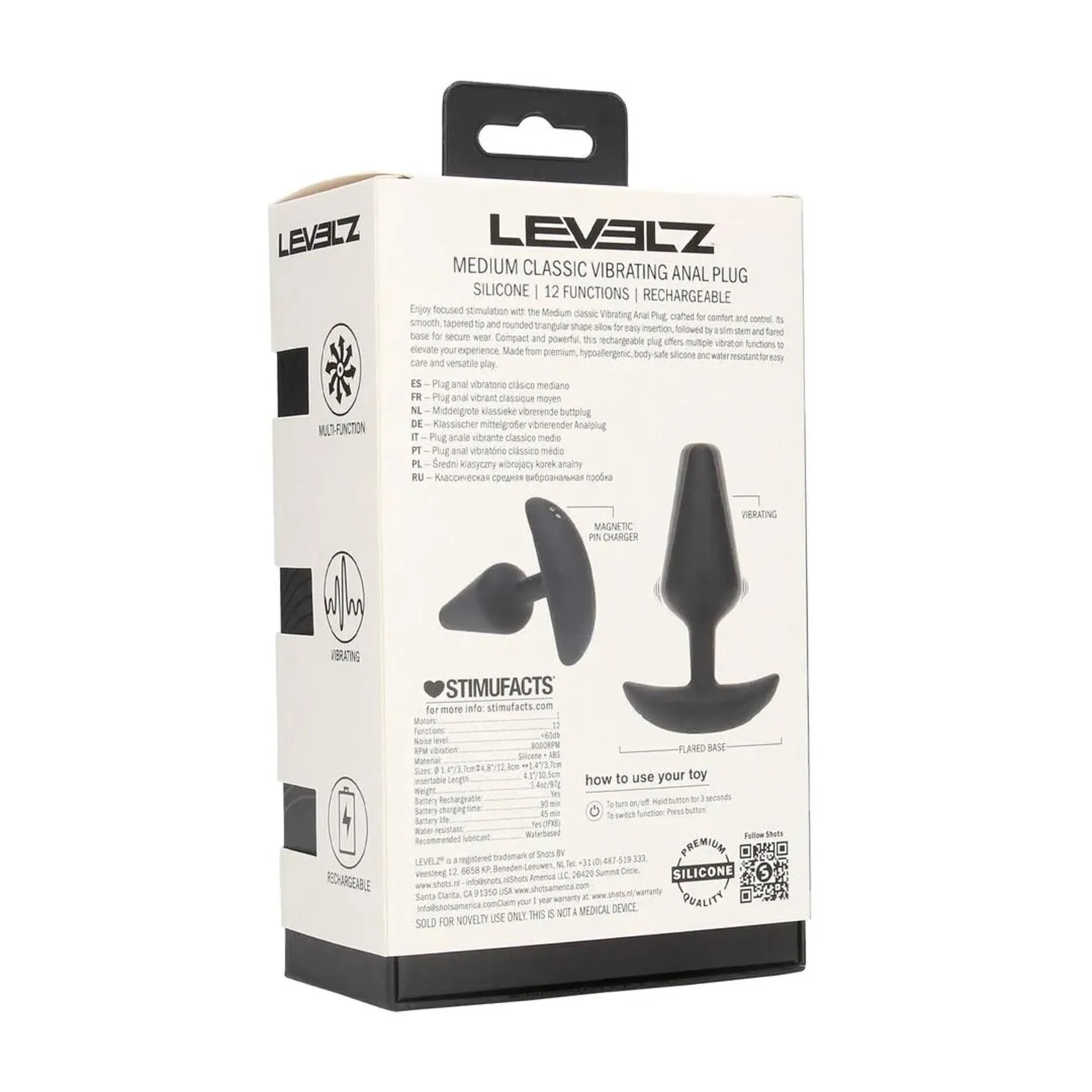 Анальная пробка Levelz Classic Vibrating M, 12,3 см (черный)