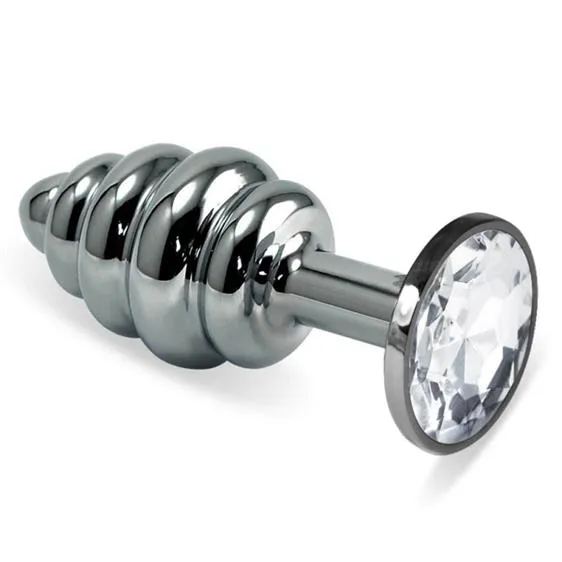 Металлическая анальная пробка с кристаллом Lovetoy Spiral Metal Plug, 6.8 см (прозрачный)