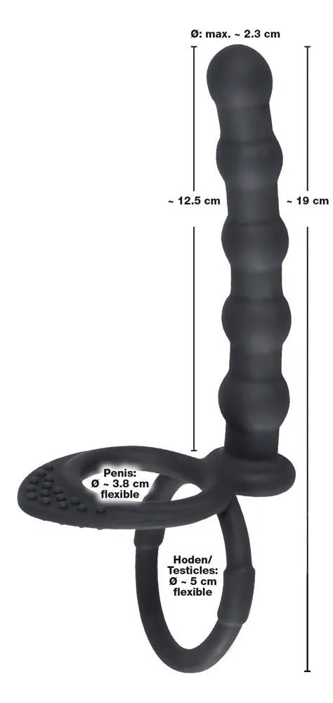 Анальная пробка с эрекционным кольцом Black Velvets Cock And Ball Ring, 19 см (черный)