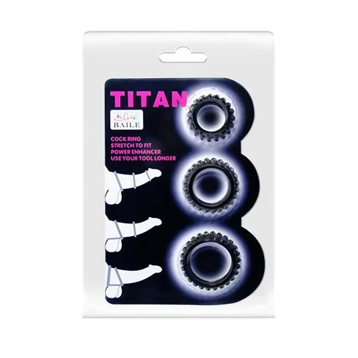 Набір ерекційних кілець Baile Titan Cock Ring Set, 3 шт (чорний)