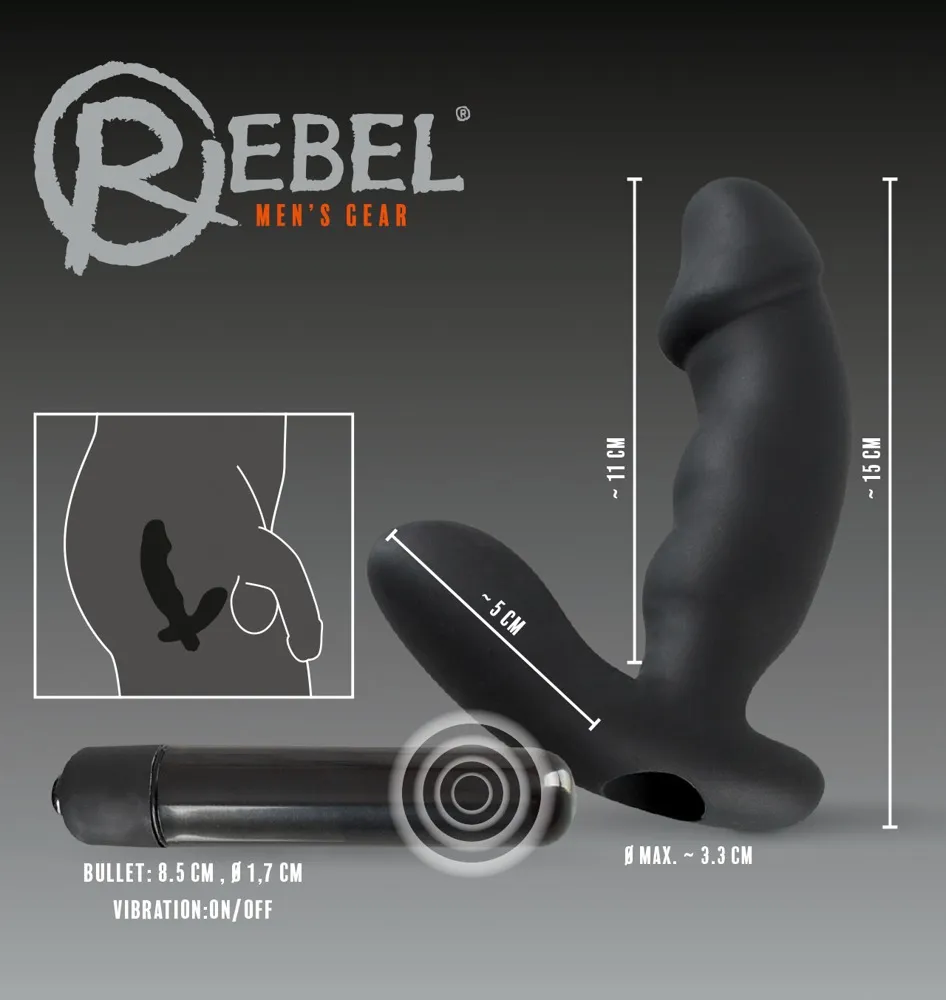Rebel Cock-Shaped Vibe - Stymulator prostaty, Czarny, 15 cm