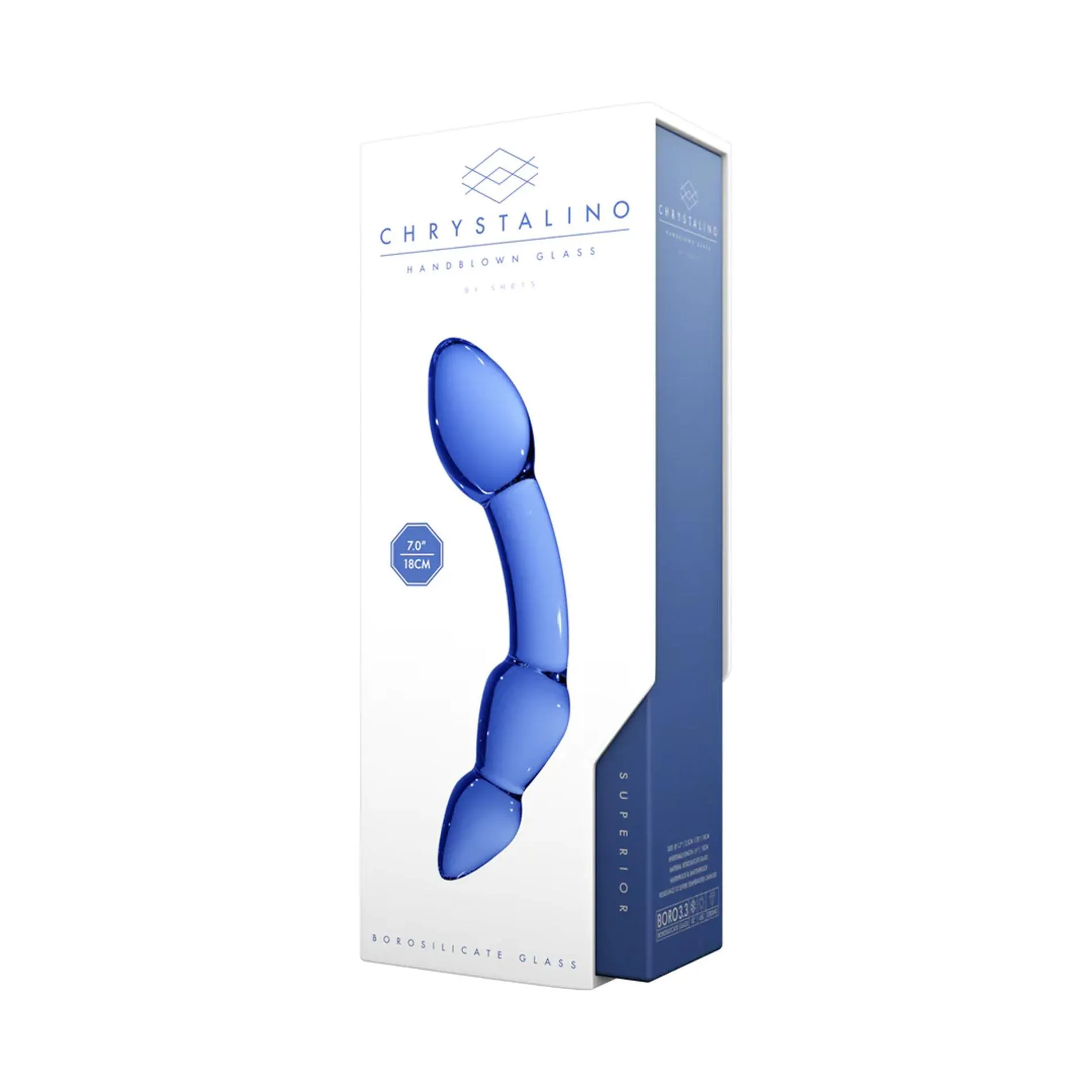 Chrystalino Superior Glass - Dildo, Niebieski, 18 cm