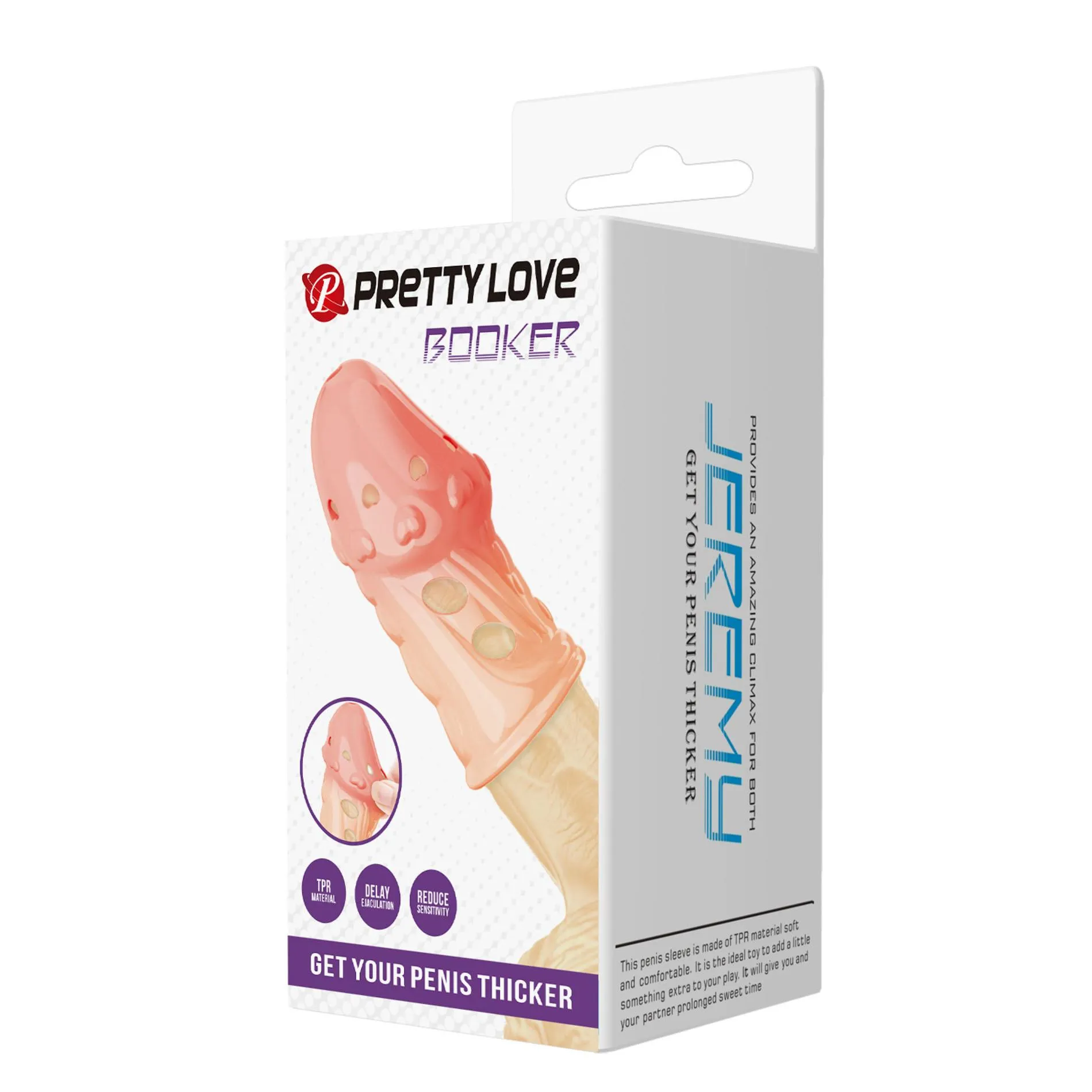 Pretty Love Penis Sleeve Booker - Nakładka na penisa, W kolorze cielistym, 8 cm