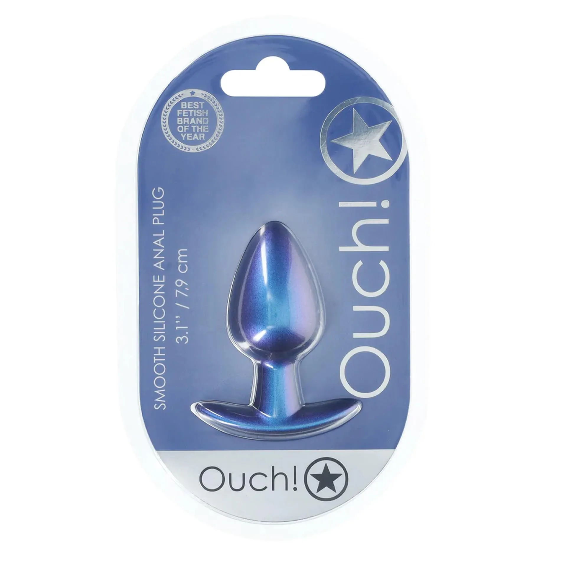 Анальная пробка Ouch! Smooth Anal Plug Metallic M, 7.9 см (синий)