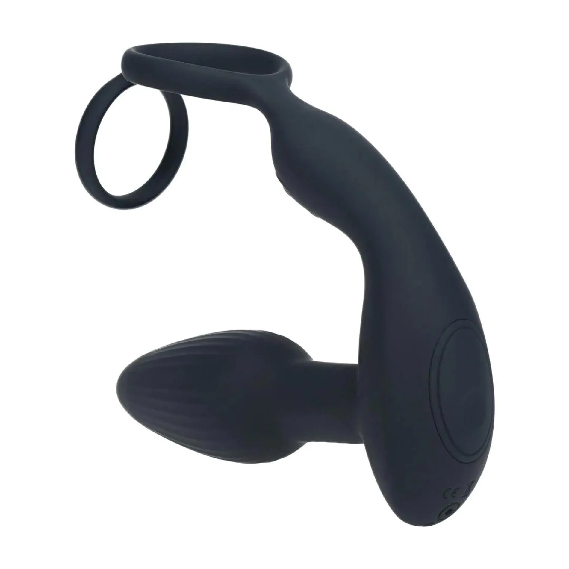 Levelz Dual Vibrating Remote Rotating Beads Silicone Prostate Stimulator with Cock and Ball Ring - Stymulator prostaty, Czarny, 17.3 cm