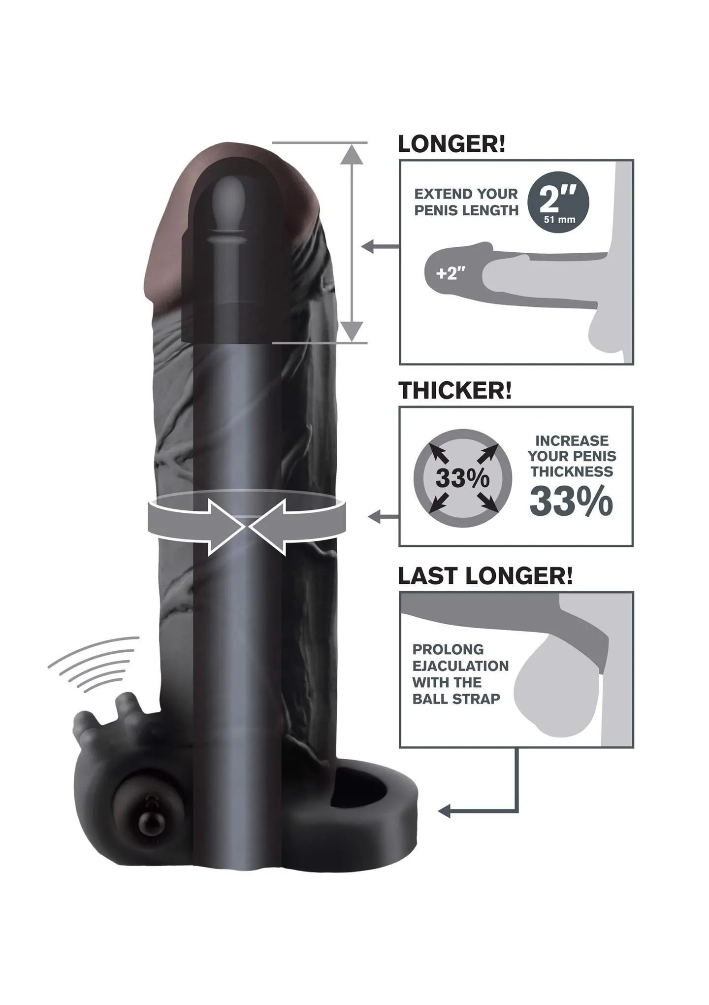 Насадка на пеніс Pipedream Vibrating Real Feel 2 Extension, 16,5 см (чорний)