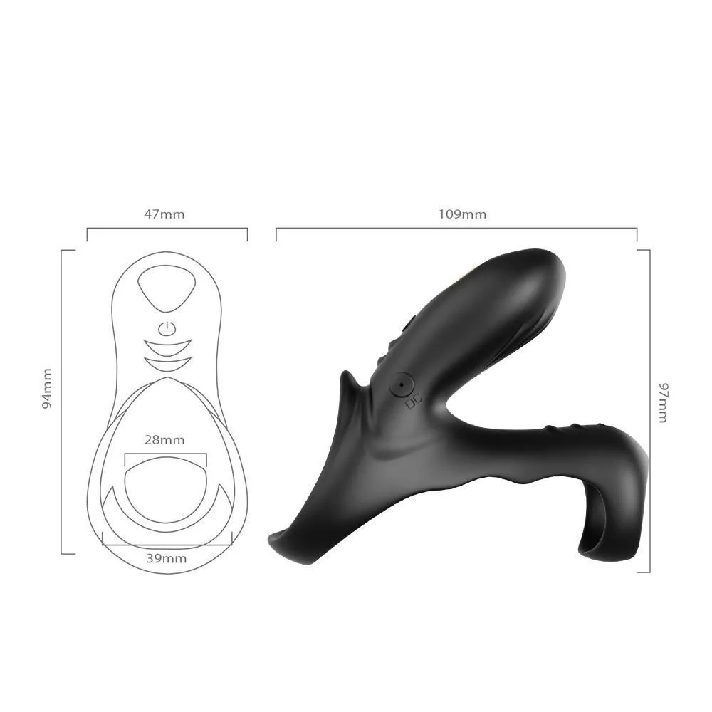 B - Series Joy Ranger - Wibrująca nakładka na penisa, Czarny, 10.9 cm